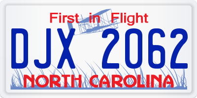 NC license plate DJX2062