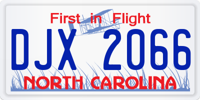 NC license plate DJX2066