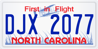 NC license plate DJX2077