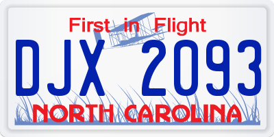 NC license plate DJX2093