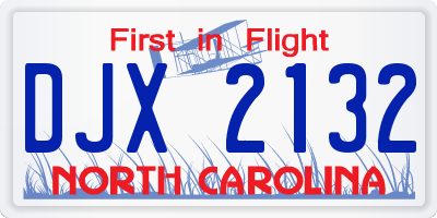 NC license plate DJX2132