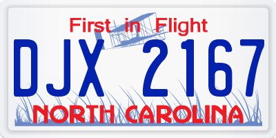 NC license plate DJX2167