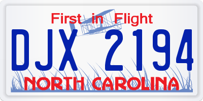 NC license plate DJX2194