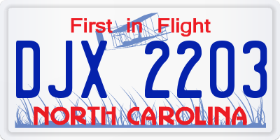 NC license plate DJX2203
