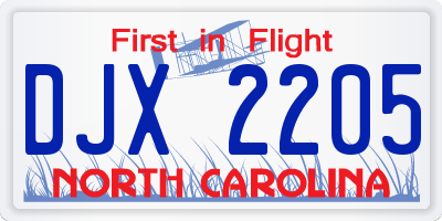 NC license plate DJX2205