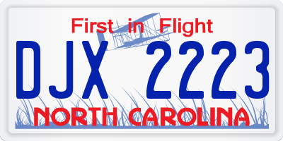 NC license plate DJX2223