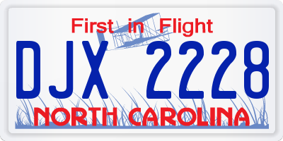 NC license plate DJX2228