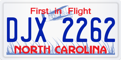 NC license plate DJX2262