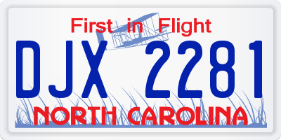 NC license plate DJX2281
