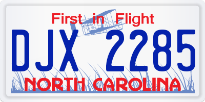 NC license plate DJX2285