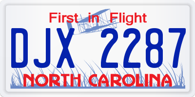 NC license plate DJX2287