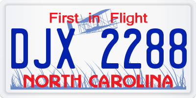 NC license plate DJX2288