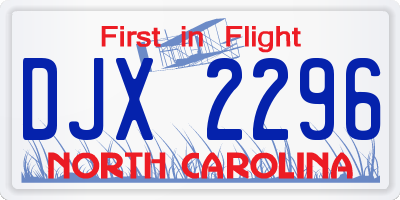 NC license plate DJX2296