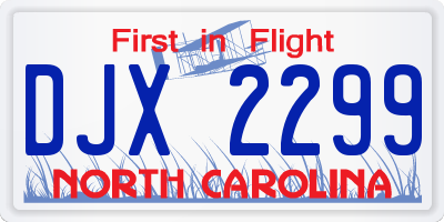 NC license plate DJX2299