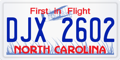 NC license plate DJX2602