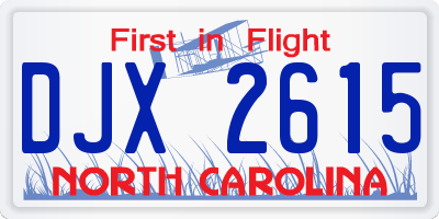 NC license plate DJX2615