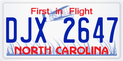 NC license plate DJX2647