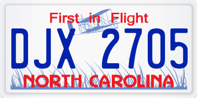 NC license plate DJX2705