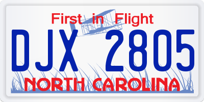 NC license plate DJX2805