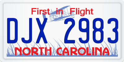 NC license plate DJX2983