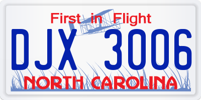 NC license plate DJX3006