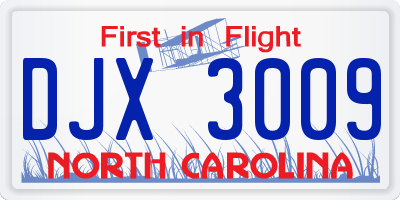 NC license plate DJX3009