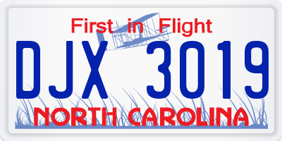 NC license plate DJX3019