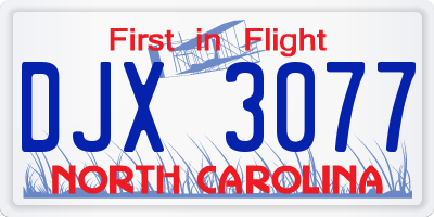 NC license plate DJX3077