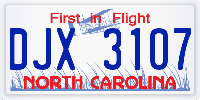 NC license plate DJX3107
