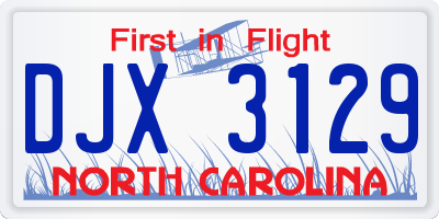 NC license plate DJX3129