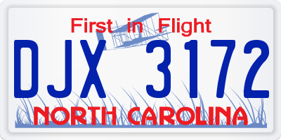 NC license plate DJX3172