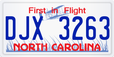 NC license plate DJX3263