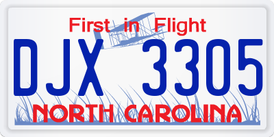 NC license plate DJX3305