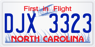 NC license plate DJX3323