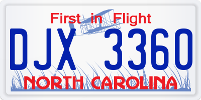 NC license plate DJX3360