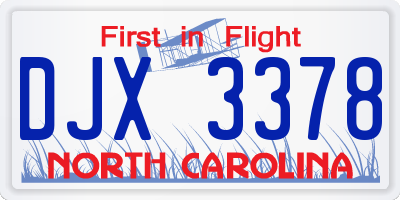 NC license plate DJX3378