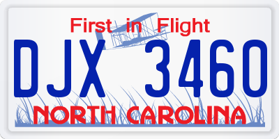 NC license plate DJX3460