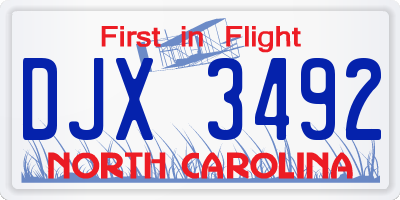 NC license plate DJX3492