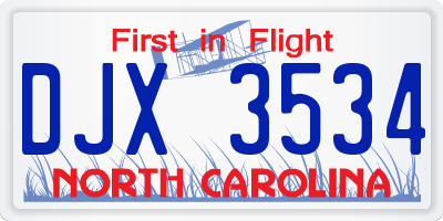 NC license plate DJX3534
