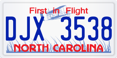 NC license plate DJX3538