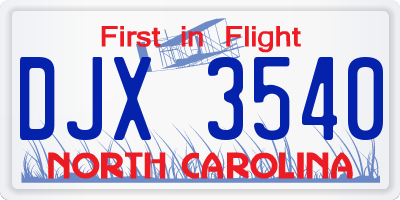 NC license plate DJX3540