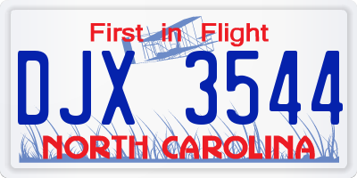 NC license plate DJX3544