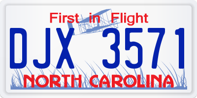 NC license plate DJX3571