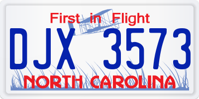 NC license plate DJX3573