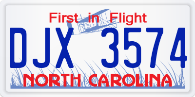 NC license plate DJX3574