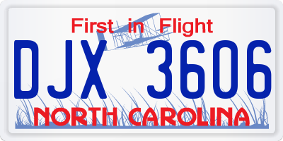 NC license plate DJX3606
