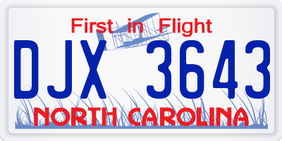NC license plate DJX3643