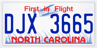 NC license plate DJX3665