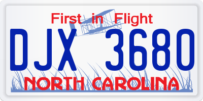 NC license plate DJX3680