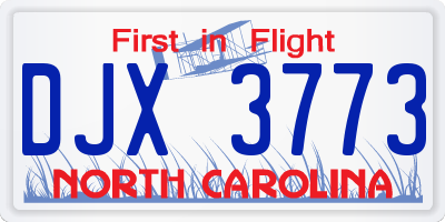 NC license plate DJX3773